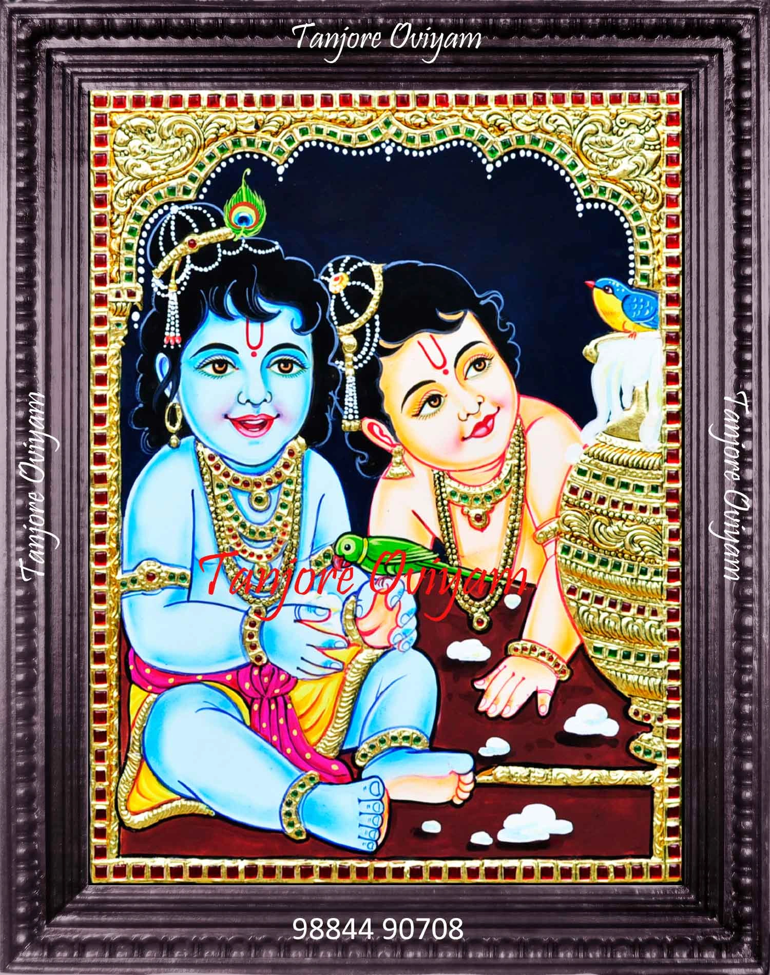 Premium Baby Krishna Tanjore Painting with Ghee Pot